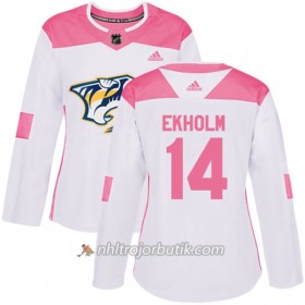Dame Ishockey Nashville Predators Tröja Mattias Ekholm 14 Adidas 2017-2018 Vit Rosa Fashion Authentic
